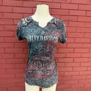 Harley Davidson Loud & Proud Tee‎ Womens Size Small Lace Accent American Flag